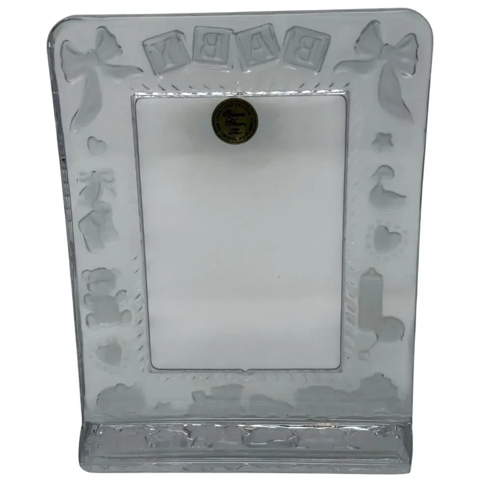 Vintage 90s Princess House Lead Crystal Baby Frame 5x7 Clear Glass
